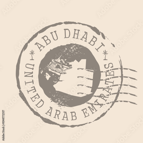 Stamp Postal of  Abu Dhabi is capital of United Arab Emirates. Map Silhouette rubber Seal.  Design Retro Travel. Seal of Map Abu Dhabi grunge  for your design. UAE.  EPS10