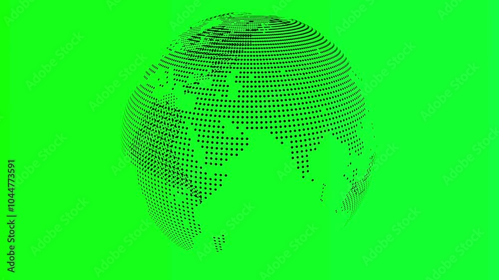 Dotted globe rotating on green screen background