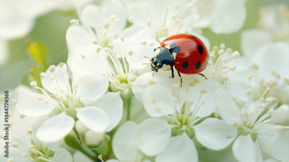 Obraz premium A red ladybug rests atop a white blossom
