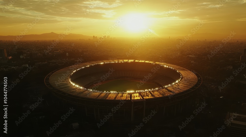 A breathtaking view of a stadium bathed in golden sunlight, capturing the serene moment just before dusk envelops a vibrant cityscape. A breathtaking view of a stadium bathed in golden sunlight, capturing the serene moment just before dusk envelops a vibrant cityscape.