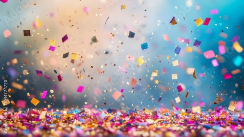 Colorful Confetti Falling on Blue Background