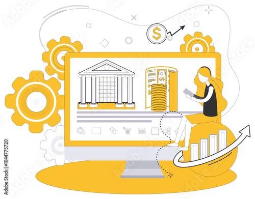 Online loan vector illustration. Money transcends physical boundaries in ethereal realm online loans and digital currency The symphony financial transactions plays harmoniously in digital orchestra