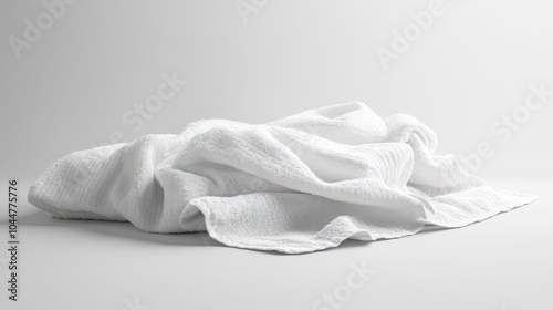 Crumpled white towel mockup presented from a side angle