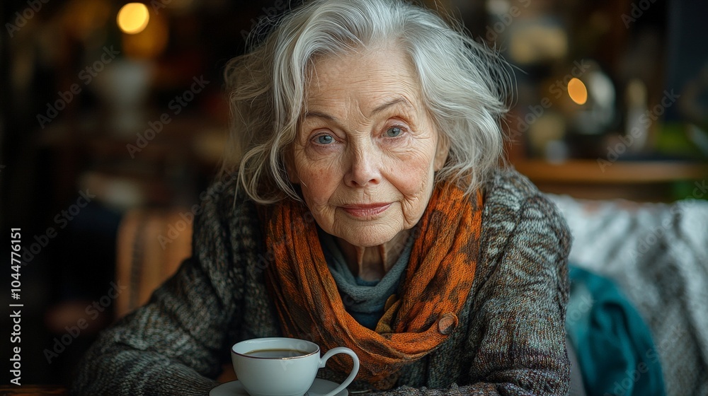 Elderly Woman Sitting at the Kitchen Table with Pensive Expression Elderly Woman Sitting at the Kitchen Table with Pensive Expression