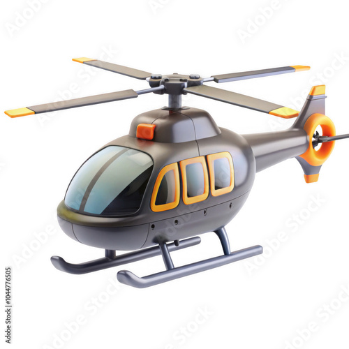 A 3D render of a toy helicopter featuring a sleek design with yellow accents. Perfect for children's play or collectors of toy models. photo