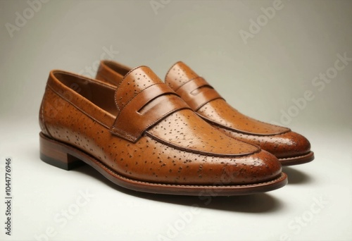 Tan Ostrich Leather Penny Loafers with Leather Sole