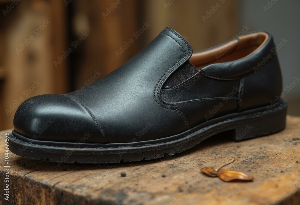 Black Oil-Tanned Leather Slip-On Work Shoe with Steel Toe