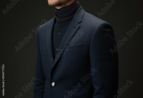 Man in Tailored Navy Wool Blazer with Peak Lapels and Hand-Stitched Buttonholes photo