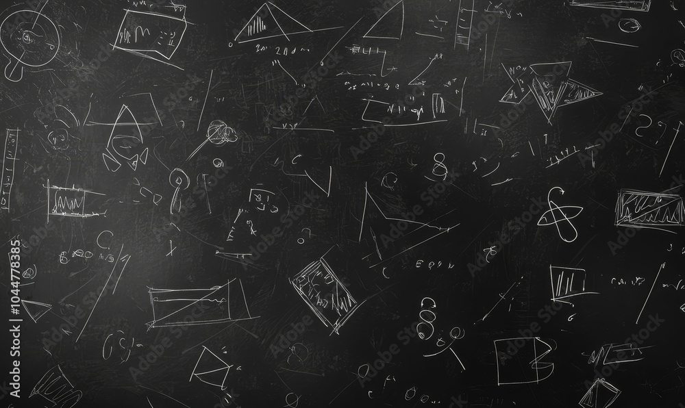 White chalk drawings on a black chalkboard. White chalk drawings on a black chalkboard.