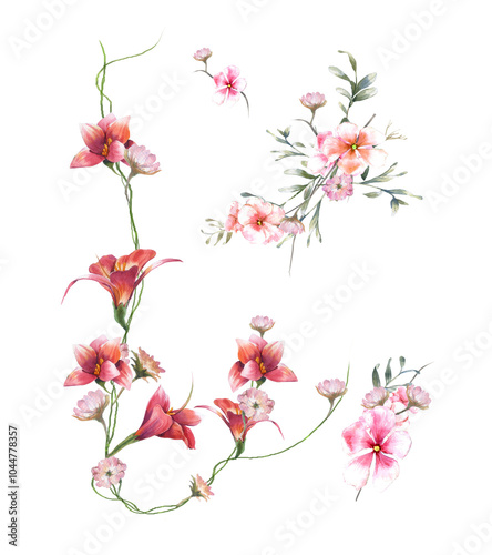 Wallpaper Mural watercolor painting of leaves and flower, on transparent background Torontodigital.ca