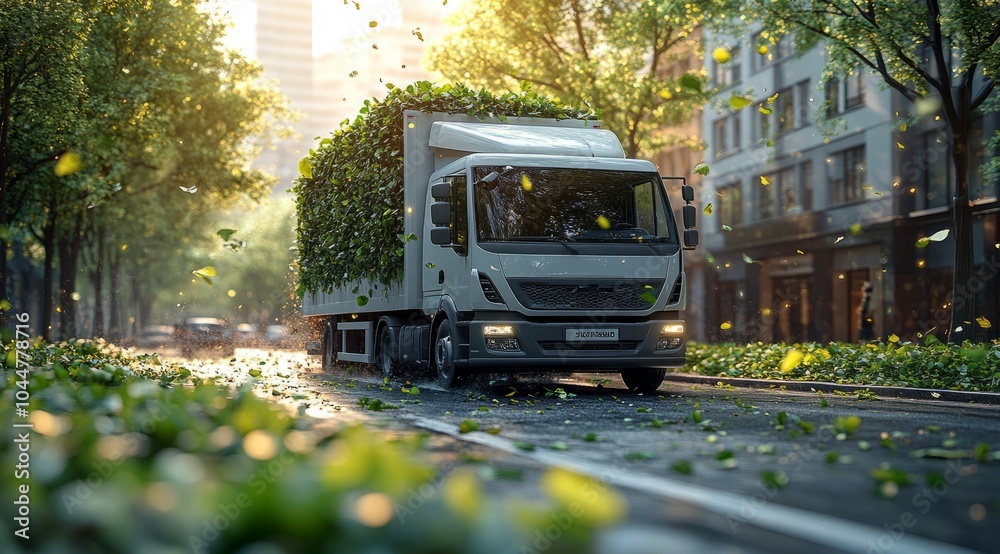Obraz premium Delivery Truck Transporting Goods Through Winter Snow