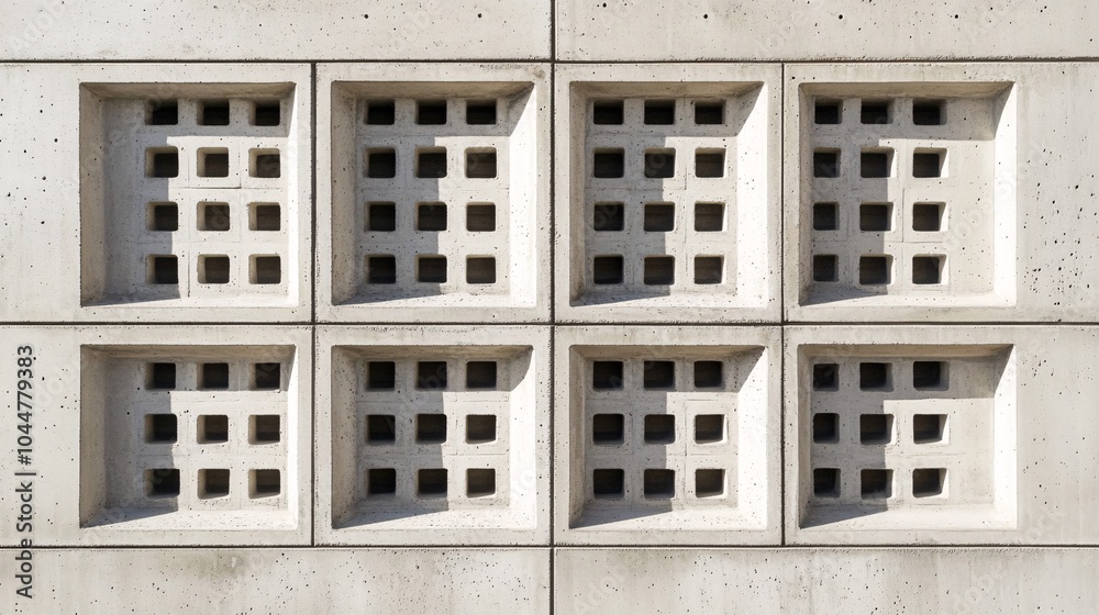 2410 105.A sleek ventilation block wall with a repeating pattern of perforated concrete blocks, allowing air to circulate while adding a stylish architectural element to the modern building. The 2410 105.A sleek ventilation block wall with a repeating pattern of perforated concrete blocks, allowing air to circulate while adding a stylish architectural element to the modern building. The