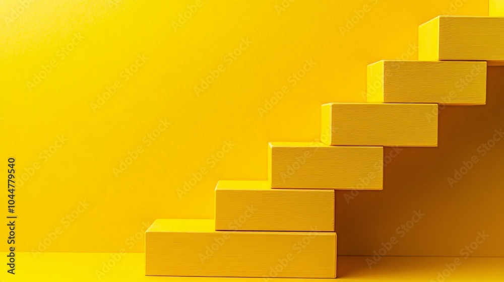2410 51.A stack of yellow wooden blocks arranged in a staircase pattern on a vibrant yellow background, symbolizing the step-by-step progress towards business success. The uniform color palette and 2410 51.A stack of yellow wooden blocks arranged in a staircase pattern on a vibrant yellow background, symbolizing the step-by-step progress towards business success. The uniform color palette and