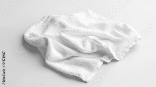 Crumpled white towel mockup presented from a side angle