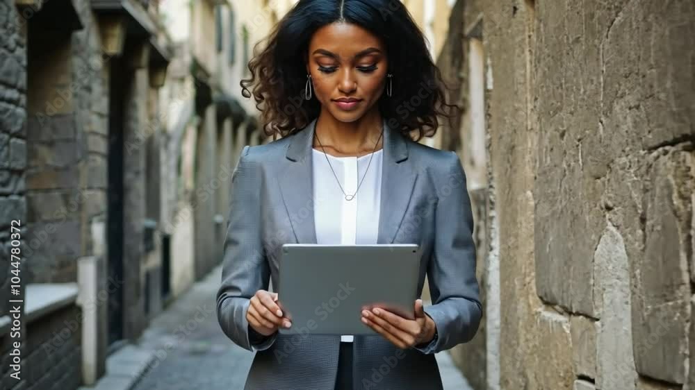 Businesswoman in a professional suit with a laptop. Businesswoman in a professional suit with a laptop.