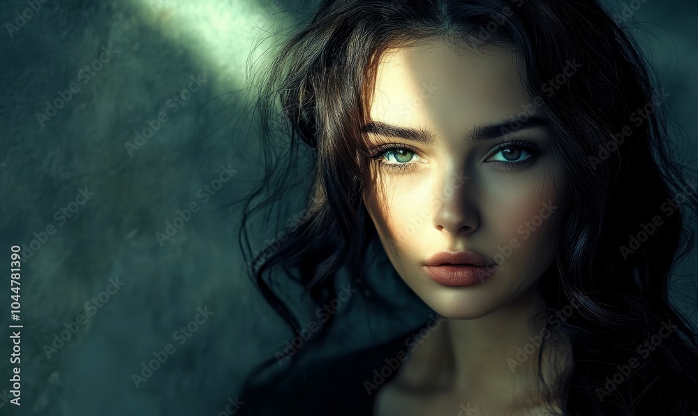 Woman with long hair and green eyes. Woman with long hair and green eyes.