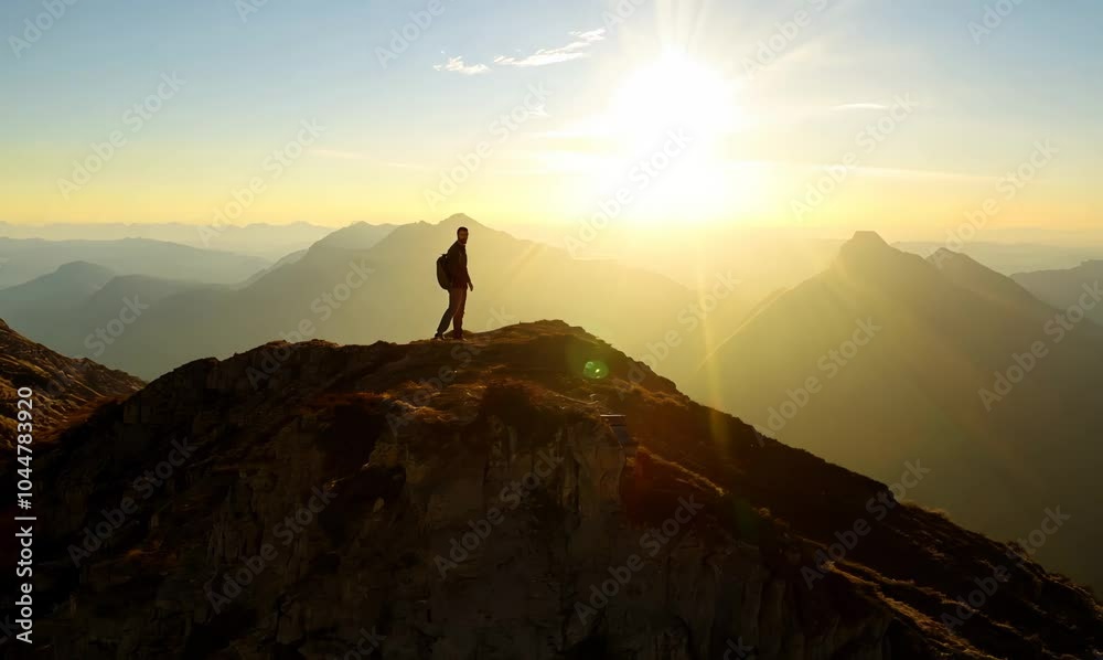 man exploring mountain top during stunning sunset man exploring mountain top during stunning sunset
