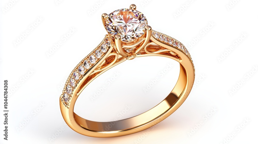 3D render of a diamond and filigree gold ring, isolated on white, close-up view, high detail, luxury jewelry, jewelry design advertisement 3D render of a diamond and filigree gold ring, isolated on white, close-up view, high detail, luxury jewelry, jewelry design advertisement