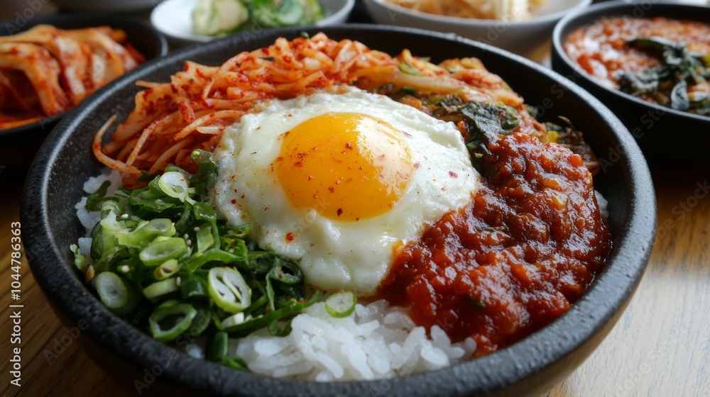 Bright Asian Breakfast with Rice and Side Dishes Bright Asian Breakfast with Rice and Side Dishes