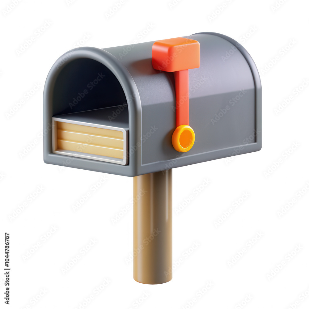 A sleek modern mailbox design featuring a curved top, bright orange flag, and neutral colors. Suitable for various home styles. Ideal for outdoor use. A sleek modern mailbox design featuring a curved top, bright orange flag, and neutral colors. Suitable for various home styles. Ideal for outdoor use.
