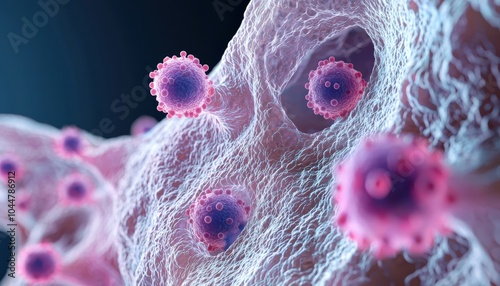 This high-fidelity microscopic illustration depicts the intricate structure of dental plaque, showcasing its cellular composition and potential health implications.