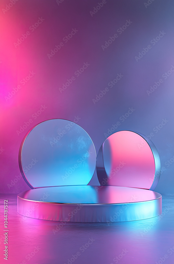 Obraz premium 3D Rendered Podium with Chrome Finishes and Glowing Elements