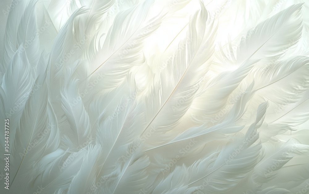Delicate White Feathers Floating in Dreamy Light - made with Generative AI Delicate White Feathers Floating in Dreamy Light - made with Generative AI