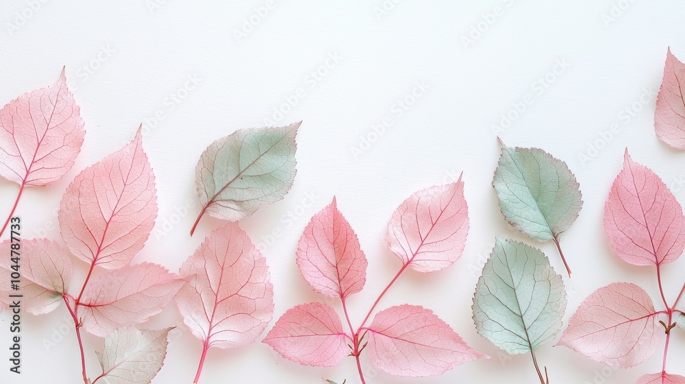 Fototapeta premium Delicate Blush Pink and Mint Green Leaves Arrangement