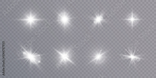 Bright glow of light lens reflection. Futuristic glow effect for game interface design. Bright light effects set.