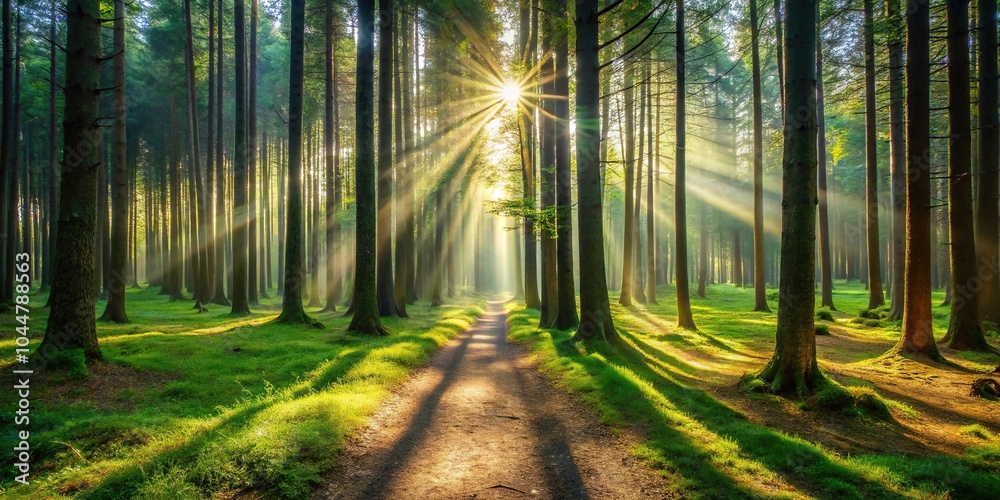 Fototapeta premium Serene forest scene with interplay of light and shadow