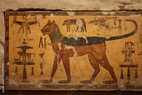 Tiger hieroglyphic carvings painting ancient animal.