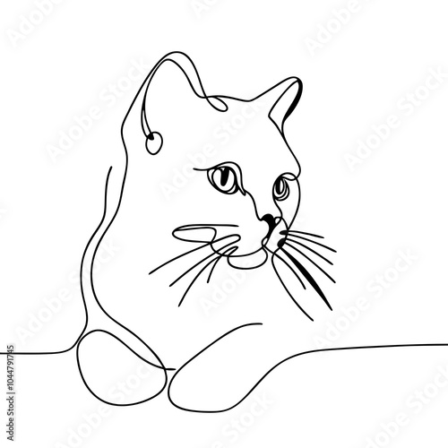 Siamese cat in a minimalist style, drawn with a single continuous line on transparent background