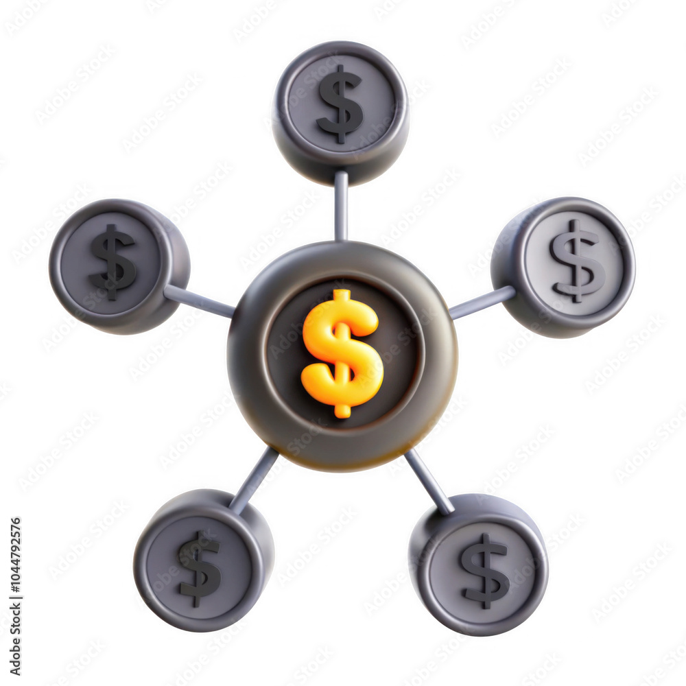 A 3D illustration depicting a financial network with connected dollar signs, representing prosperity and investment concepts. A 3D illustration depicting a financial network with connected dollar signs, representing prosperity and investment concepts.