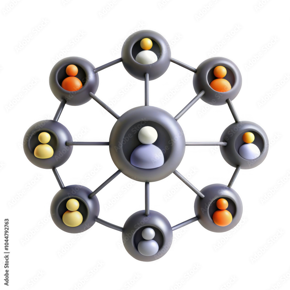 Fototapeta premium A 3D art piece depicting a network of stylized human figures connected through lines, representing relationships, collaboration, or social networks.