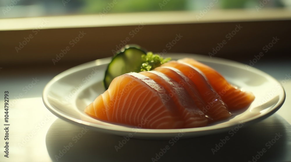 Fresh Sashimi Selection on Minimalist Plate Fresh Sashimi Selection on Minimalist Plate