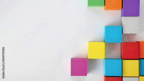 Colorful blocks arranged creatively on clean surface, showcasing vibrant business concept. playful arrangement invites imagination and innovation