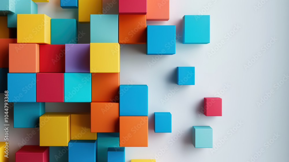 Colorful blocks create vibrant and creative business concept, showcasing playful arrangement of geometric shapes. This evokes sense of innovation and imagination Colorful blocks create vibrant and creative business concept, showcasing playful arrangement of geometric shapes. This evokes sense of innovation and imagination