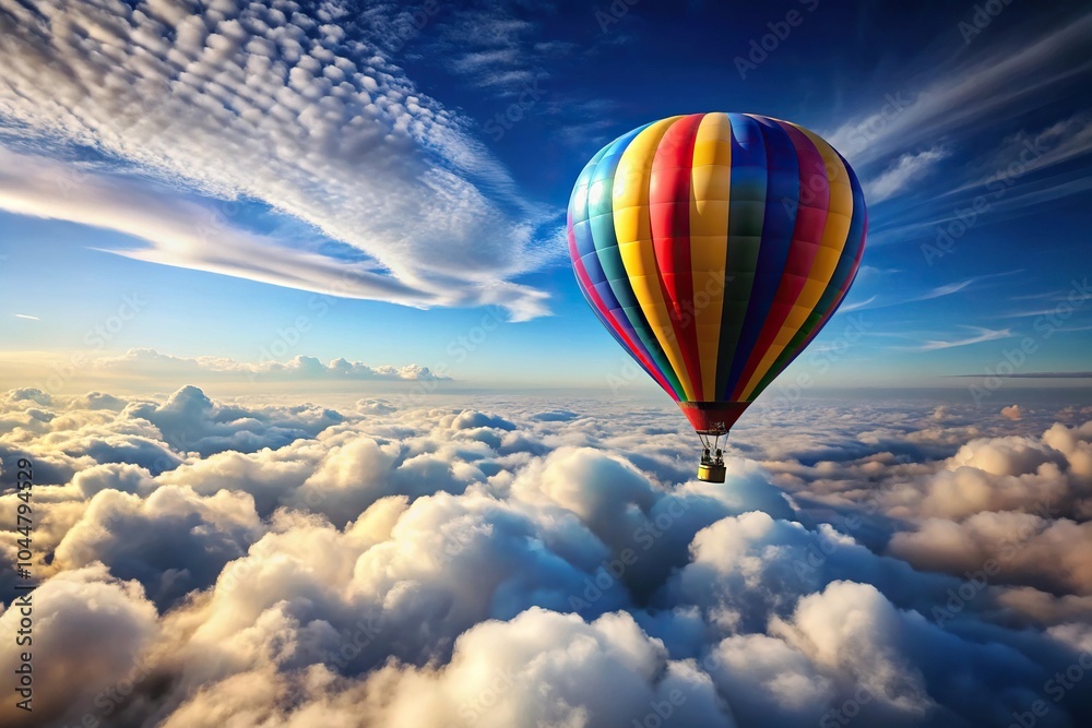 Fototapeta premium Serenely drifting hot air balloon through fluffy white clouds