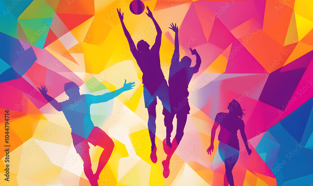 Dynamic Volleyball Action with Neon Lights and Abstract Geometric Patterns for Futuristic Sports Branding Dynamic Volleyball Action with Neon Lights and Abstract Geometric Patterns for Futuristic Sports Branding