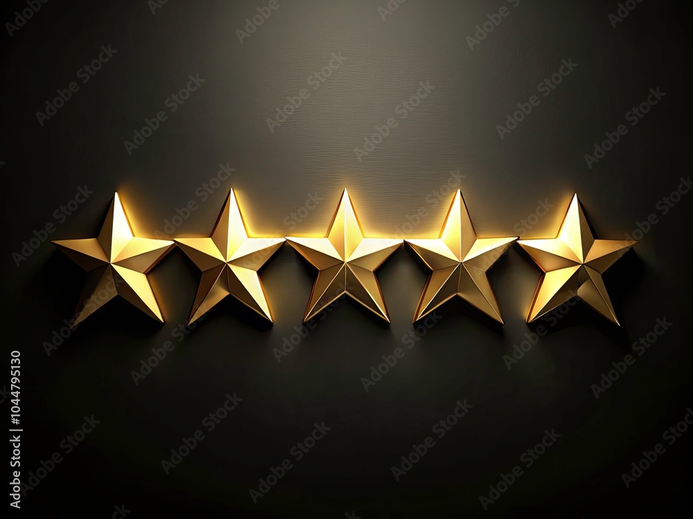 Fototapeta premium Elegant Five Star Rating Icons with Gold Decorations on a Luxurious Black Background for Premium Quality Recognition and Rating Systems