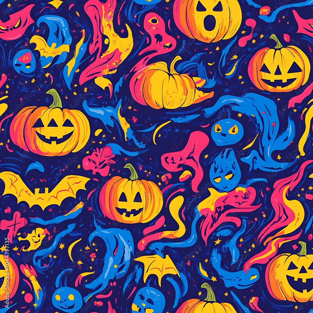 Fun Halloween Pattern with Pumpkins and Bats Fun Halloween Pattern with Pumpkins and Bats