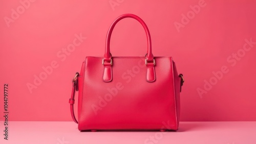 brightly colored leather handbag on a plain background with space for text