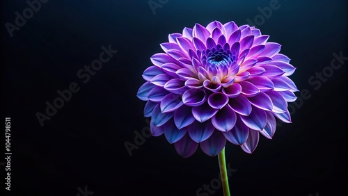 Vibrant purple dahlia flower on dark background with blue lighting