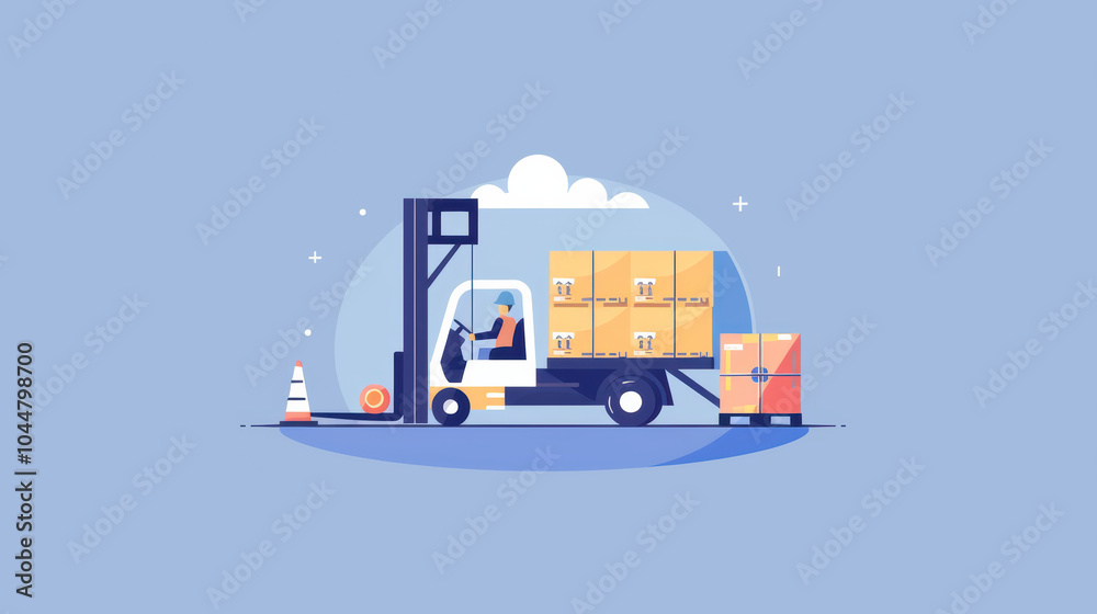 Naklejka premium Efficient forklift operation transporting boxes in warehouse setting, showcasing logistics and delivery processes. scene conveys sense of productivity and organization