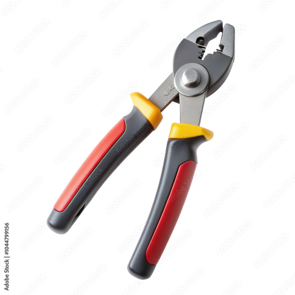 A close-up image of red and yellow handled pliers on a black background. Ideal for gripping, twisting, and cutting various materials. A close-up image of red and yellow handled pliers on a black background. Ideal for gripping, twisting, and cutting various materials.