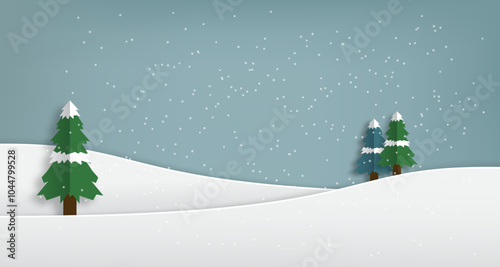 Snowy mountain winter landscape scenery paper cut style