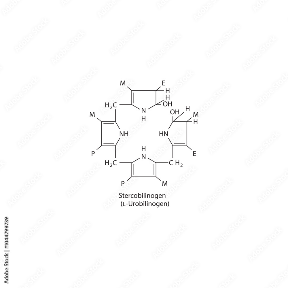 Obraz premium Stercobilinogen skeletal structure diagram.Bile pigment compound molecule scientific illustration.