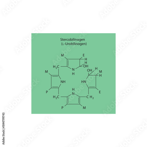 Stercobilinogen skeletal structure diagram.Bile pigment compound molecule scientific illustration.