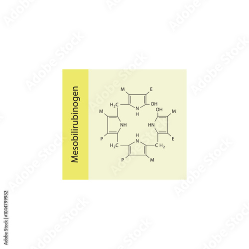 Mesobilirubinogen skeletal structure diagram.Bile pigment compound molecule scientific illustration.