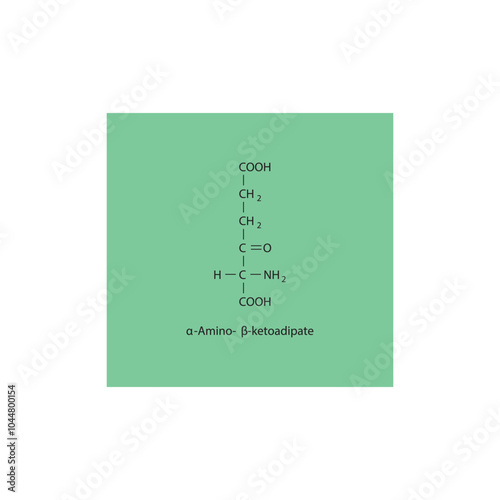 α-Amino-β-ketoadipate skeletal structure diagram.Bile pigment compound molecule scientific illustration.